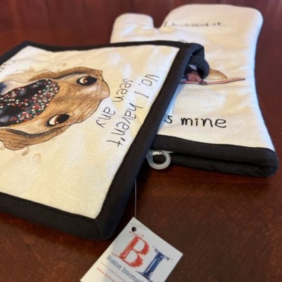 Dog-Themed Christmas Oven Mitt & Pot Holder Set boston international - Picture 5 of 7